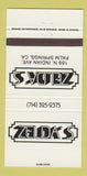 Matchbook Cover - Zelda's Palm Springs CA 30 Strike