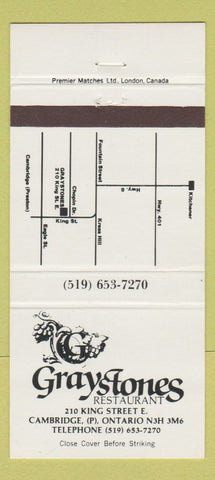 Matchbook Cover - Graystones Restaurant Cambridge ON 30 Strike