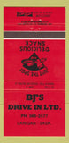 Matchbook Cover - BJ's Drive In Lanigan SK 30 Strike