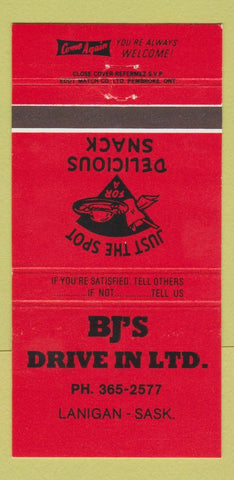 Matchbook Cover - BJ's Drive In Lanigan SK 30 Strike