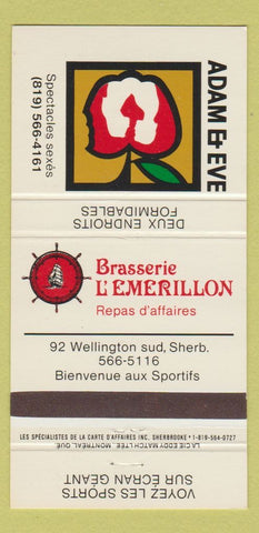 Matchbook Cover - Adam & Eve Brasserie L'Emerillon Sherbrooke QC 30 Strike