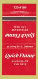 Matchbook Cover - Quick Flame Restaurant Deli Oshawa ON 30 Strike