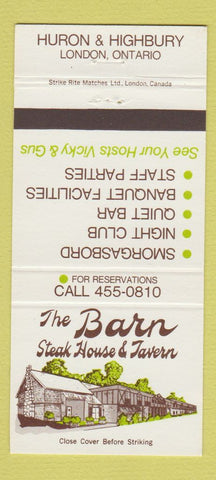 Matchbook Cover - The Barn Steak House Tavern London ON 30 Strike