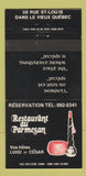 Matchbook Cover - Resetaurant au Parmesan Dans Le Vieux QC 30 Strike