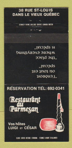 Matchbook Cover - Resetaurant au Parmesan Dans Le Vieux QC 30 Strike