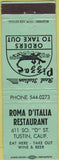 Matchbook Cover - Roma D'Italia Restaurant Tustin CA