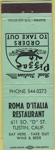 Matchbook Cover - Roma D'Italia Restaurant Tustin CA