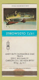 Matchbook Cover - 1972 Oldsmobile Andy Butti GMC Carson City NV WORN 30 Strike