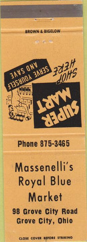 Matchbook Cover - Massenelli's Royal Blue Market Grove City OH