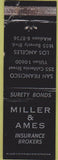 Matchbook Cover - Miller Ames Insurance San Francisco Los Angeles WEAR