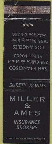 Matchbook Cover - Miller Ames Insurance San Francisco Los Angeles WEAR