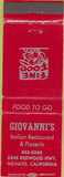 Matchbook Cover - Giovanni's Italian Restaurant Novato CA