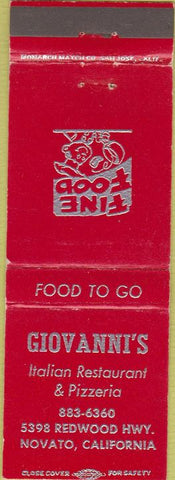 Matchbook Cover - Giovanni's Italian Restaurant Novato CA