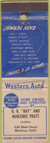 Matchbook Cover - OR Ray Marjorie Pratt Auto Parts Martinez CA WEAR