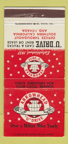 Matchbook Cover - Arrowhead U Drive Rental Cars CA  30 Strike