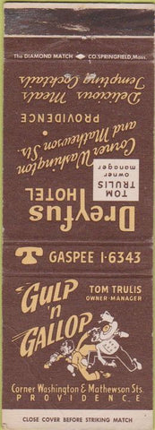 Matchbook Cover - Gulp n Gallop Dreyfus Hotel Providence RI CREASE