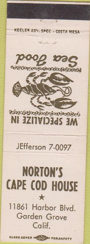 Matchbook Cover - Norton's Cape Cod House Garden Grove CA