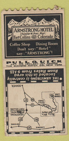 Matchbook Cover - Armstrong Hotel Fort Collins Colorado PULLQUICK WORN