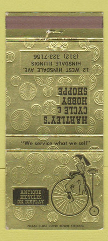 Matchbook Cover - Hartley's Cycle & Hobby Shop Hinsdale IL bicycles 30 Strike