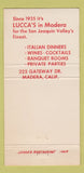 Matchbook Cover - Lucca's Restaurant Italian Madera CA 30 Strike