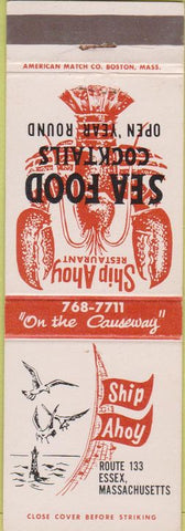 Matchbook Cover - Ship Ahoy seafood Essex MA lobster