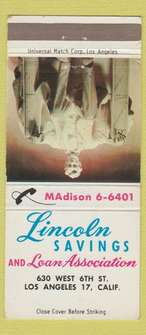 Matchbook Cover - Lincoln Savings and Loan Los Angeles CA Abraham 30 Strike