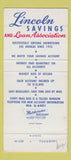 Matchbook Cover - Lincoln Savings and Loan Los Angeles CA Abraham 30 Strike