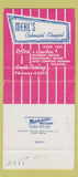 Matchbook Cover - Mehl's Colonial Chapel Watsonville CA 30 Strike