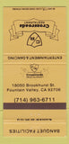 Matchbook Cover - Crossroads Restaurant Fountain Valley CA 30 Strike