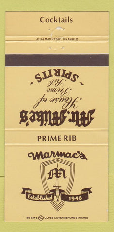 Matchbook Cover - Marmac's Prime Rib Restaurant Garden Grove Downey CA 30 Strike