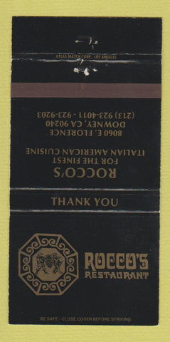 Matchbook Cover - Rocco's Restaurant Downey CA #1 30 Strike