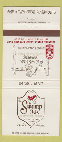 Matchbook Cover - The Swamp Fox Charlie Horse Del Mar CA 30 Strike