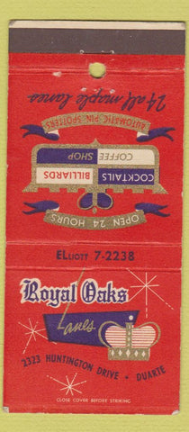 Matchbook Cover - Royal Oaks Lanes Bowling Duarte CA 30 Strike