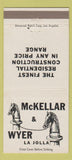 Matchbook Cover - McKellar & Wyer La Jolla CA Homes Real Estate 30 Strike
