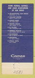Matchbook Cover - Investor Club Home Federal Savings San Diego CA 30 Strike