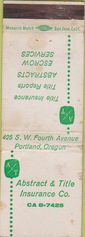 Matchbook Cover - Abstract Title Insurance Portland OR POOR