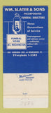 Matchbook Cover - Wm Slater and Sons Funeral Home Mount Washington PA 30 Strike
