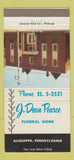 Matchbook Cover - J Dean Pearce Funeral Home Aliquippa PA 30 Strike