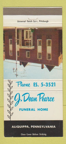 Matchbook Cover - J Dean Pearce Funeral Home Aliquippa PA 30 Strike