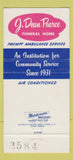 Matchbook Cover - J Dean Pearce Funeral Home Aliquippa PA 30 Strike