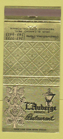 Matchbook Cover - L'Auberge French Restaurant Redwood City CA 30 Strike