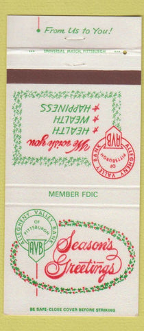 Matchbook Cover - Allegheny Valley Bank Pittsburgh PA Christmas 30 Strike