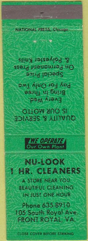 Matchbook Cover - Nu Look Cleaners Front Royal VA green