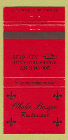 Matchbook Cover - Chalet Basque Restaurant Bakersfield CA 30 Strike