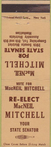 Matchbook Cover - MacNeil Mitchell State Senate Manhattan NY