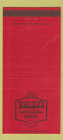 Matchbook Cover - Renzo's Restaurant Campbell CA 30 Strike