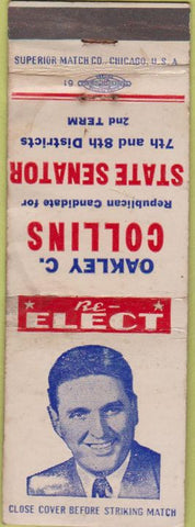 Matchbook Cover - Oakley Collins State Senate OH WORN STAINED