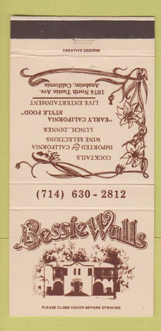 Matchbook Cover - Bessie Wells Restaurant Anaheim CA 30 Strike