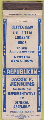 Matchbook Cover - Jacob Jenkins Rep General Assembly Columbus OH WEAR