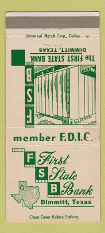 Matchbook Cover - First State Bank Dimmitt TX WEAR 30 Strike